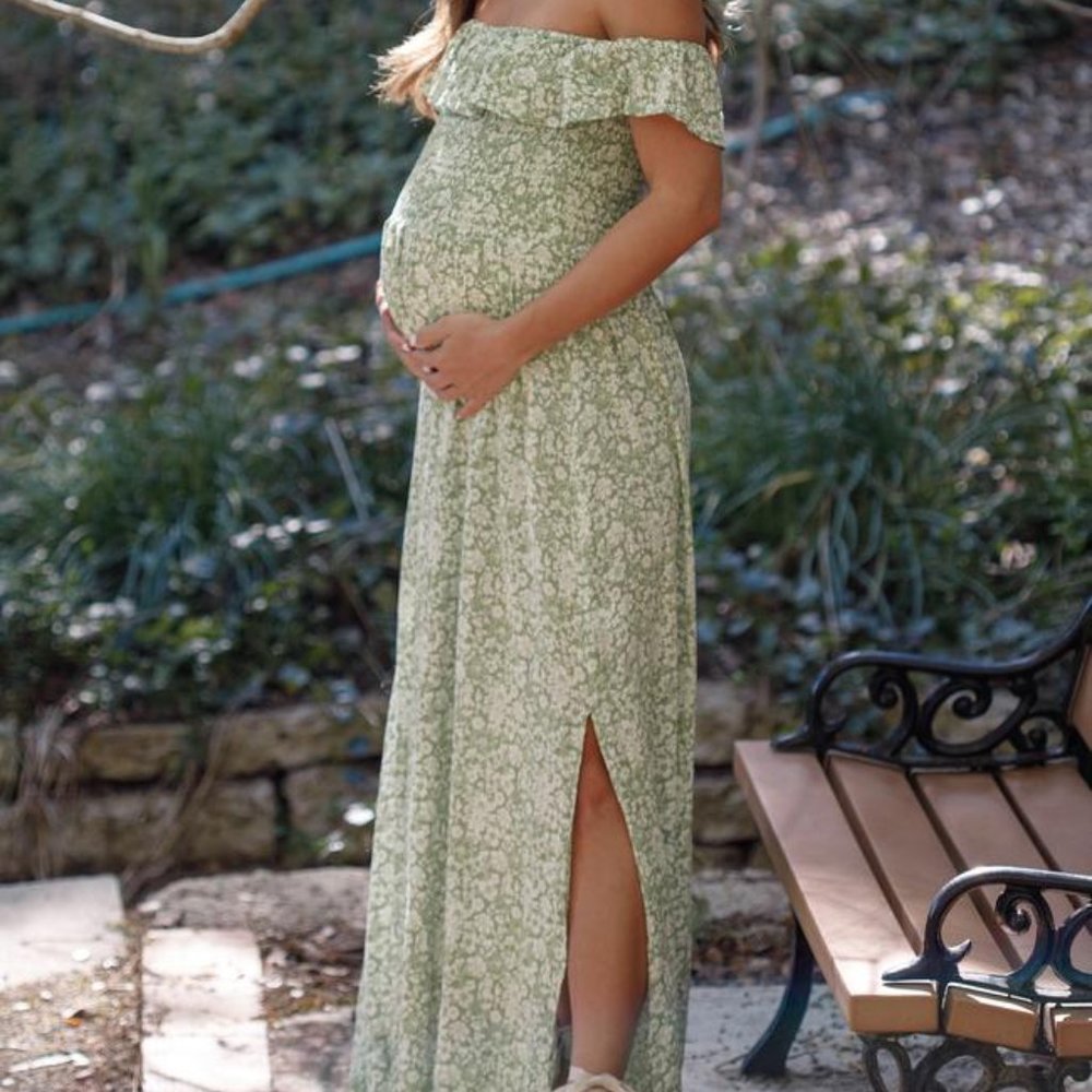 PinkBlush Green floral off the shoulder dress